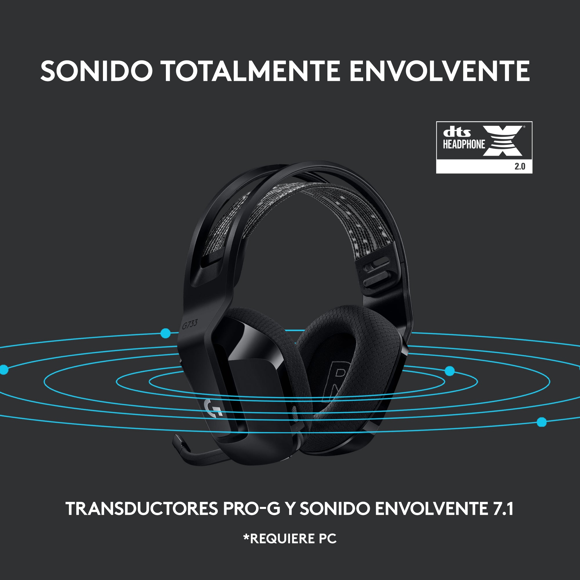 Audífonos G733 con micrófono inalámbricos LIGHTSPEED RGB para gaming