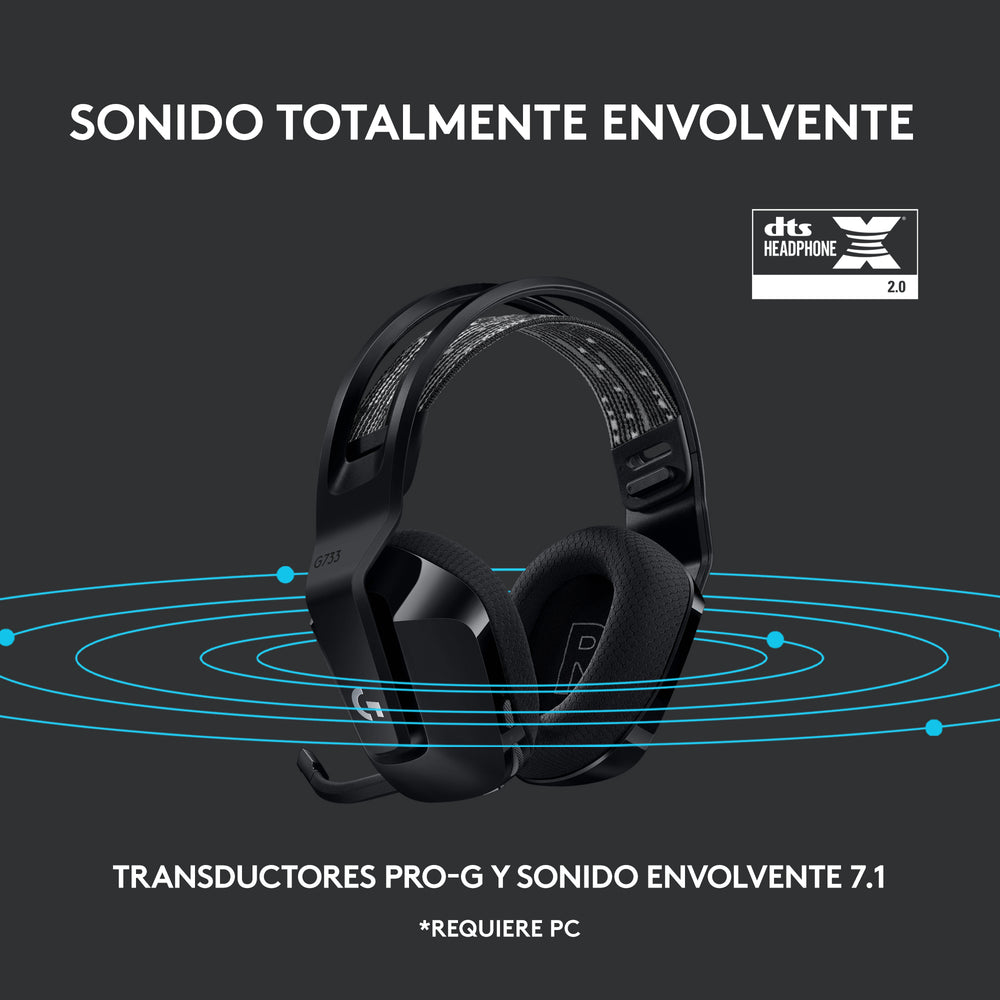 Audífonos G733 con micrófono inalámbricos LIGHTSPEED RGB para gaming