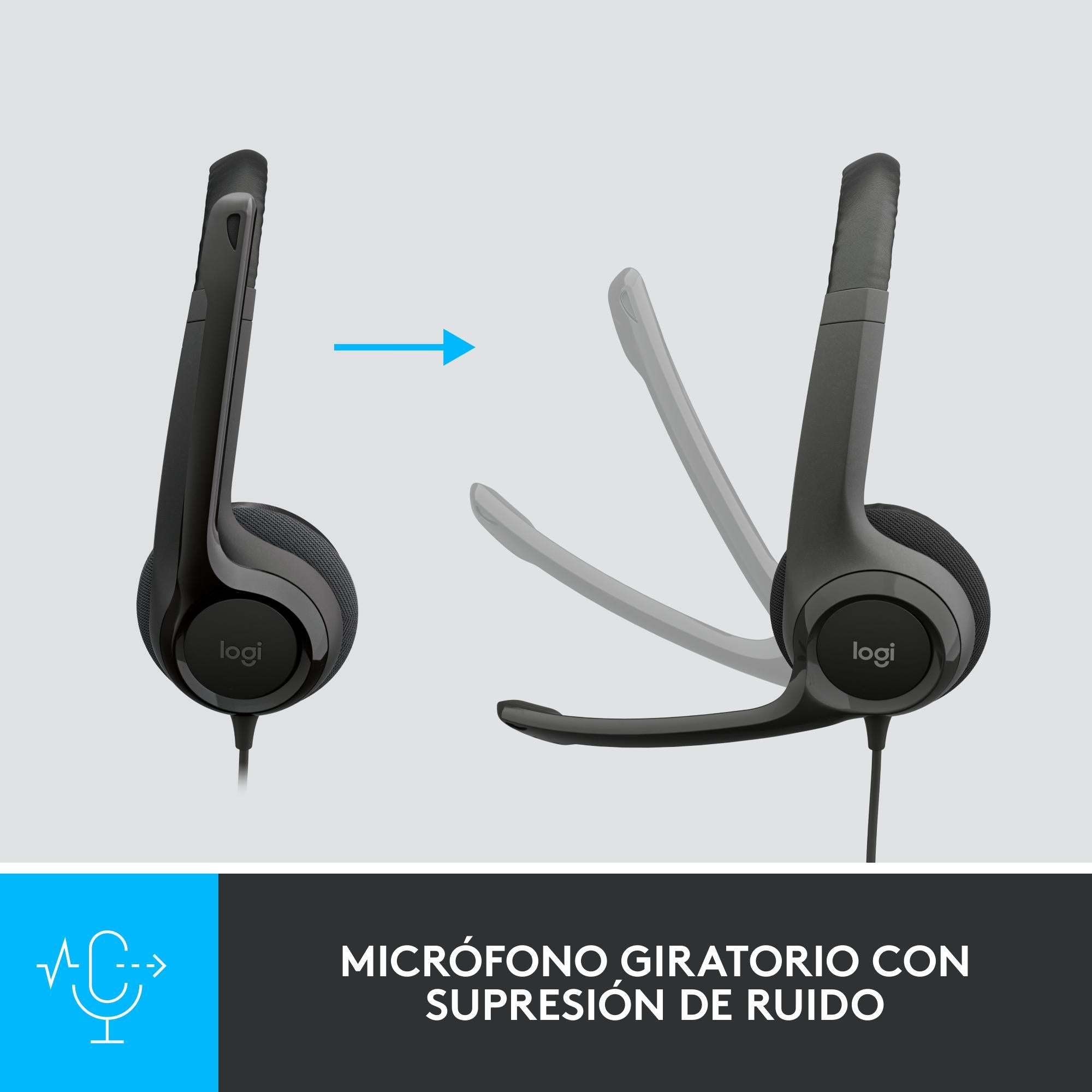 Audífonos con micrófono y cable H390 de Logitech tipo A