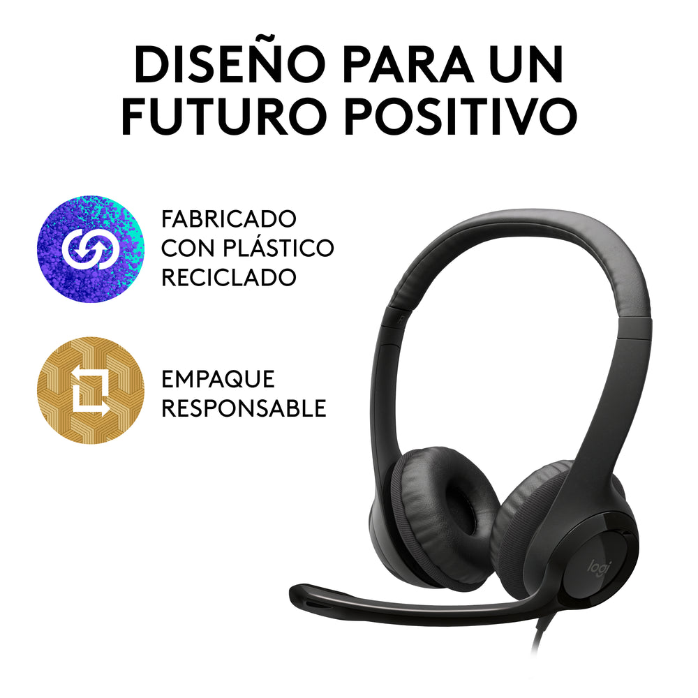 Audífonos con micrófono y cable H390 de Logitech tipo A
