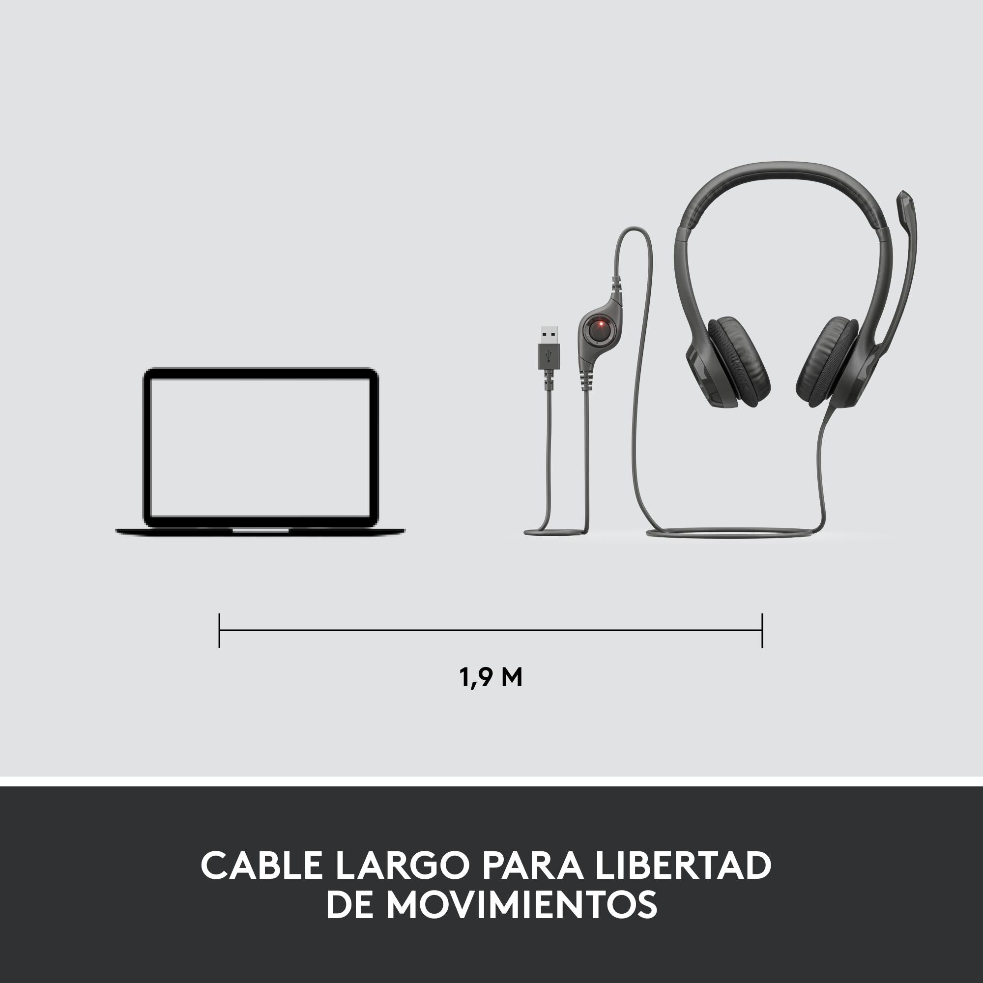 Audífonos con micrófono y cable H390 de Logitech tipo A