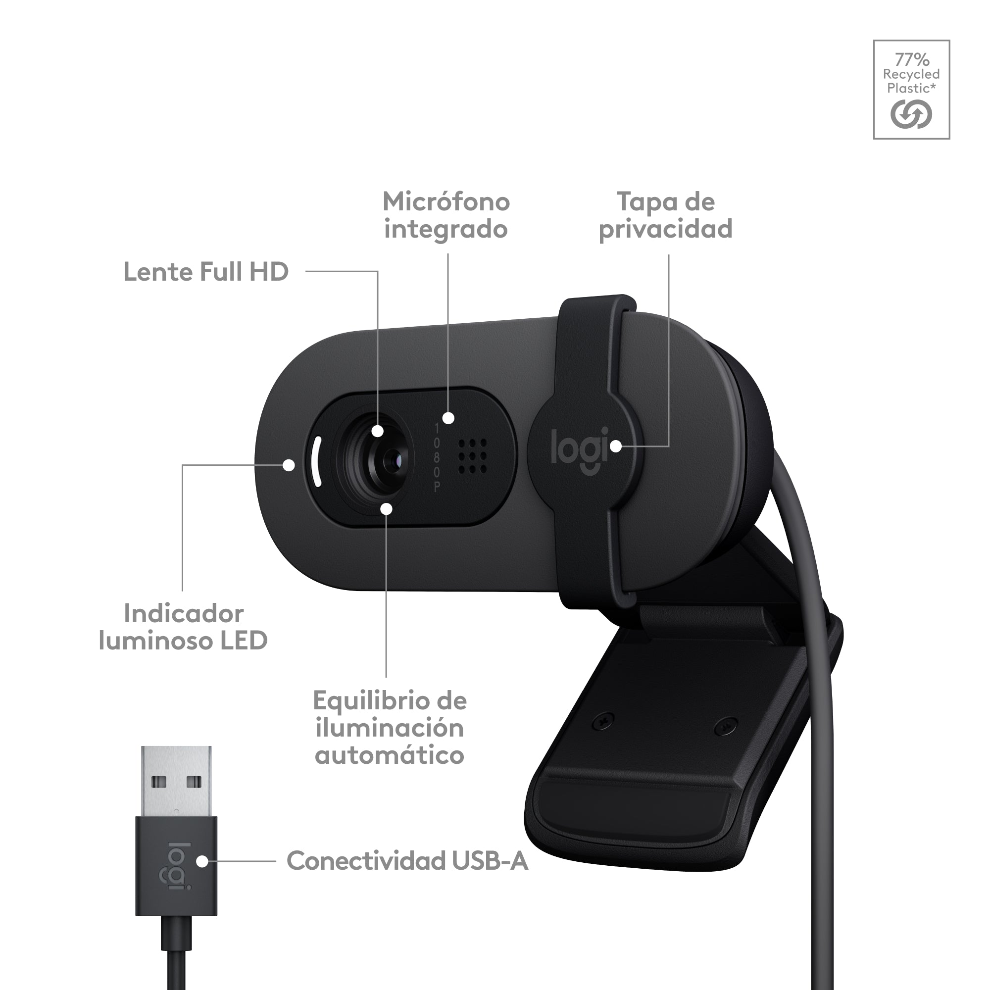 Cámara web Logitech Brio 100 Full HD color Negro
