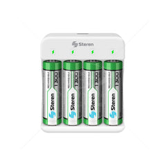Cargador de Baterías STEREN CRG-016 con 4 Baterías AA
