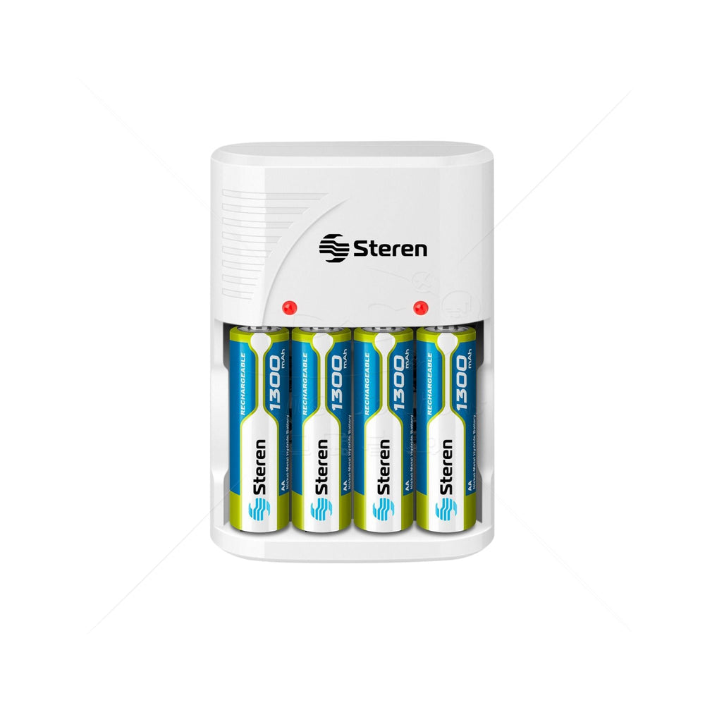 Cargador de Baterías STEREN CRG-020 con 4 Baterías doble AA