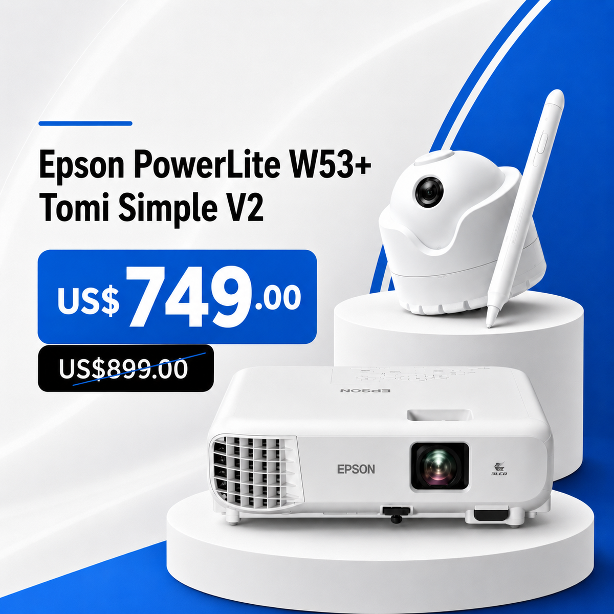 Proyector Epson PowerLite W53 y Tomi Simple V2