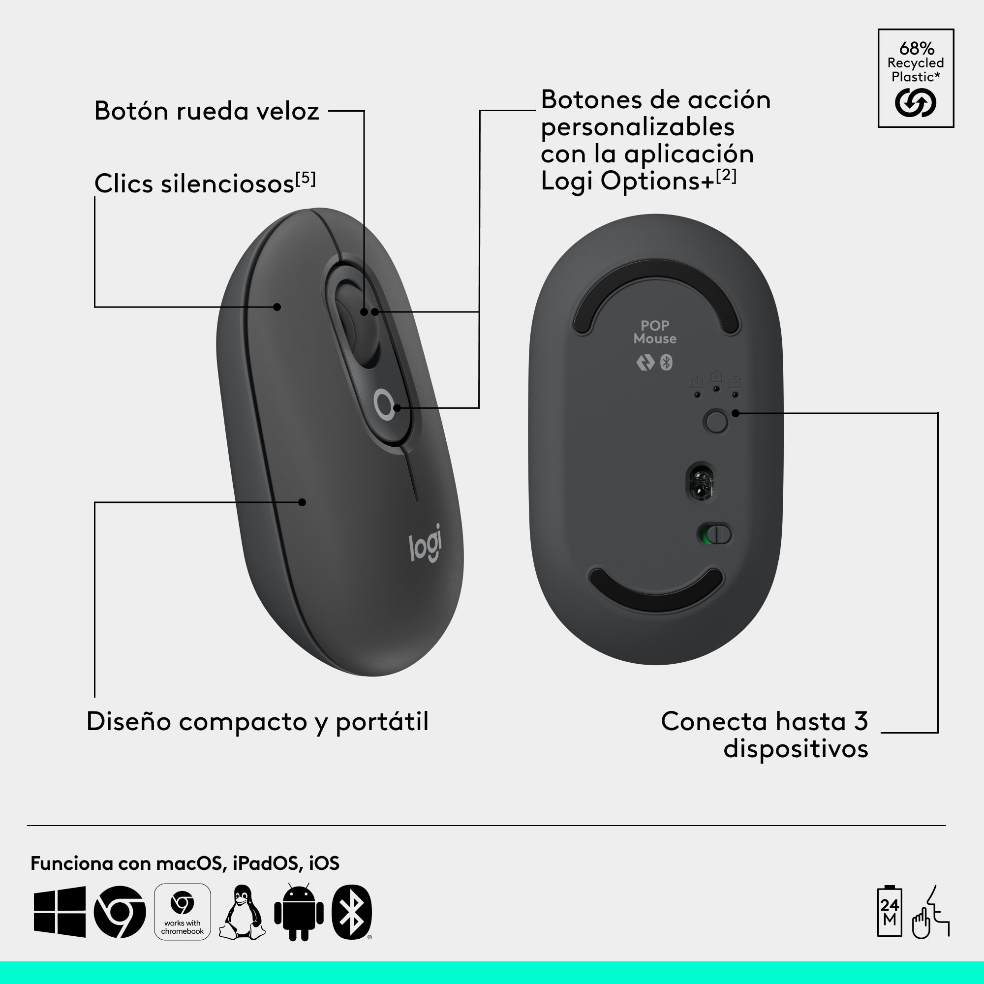 Combo teclado y mouse Logitech POP Icon